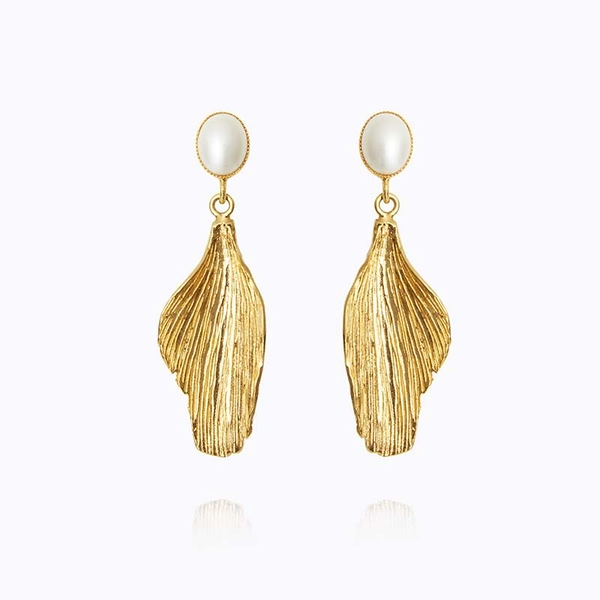 Mini Golden Leaf Earrings Gold Pearl - Caroline Svedbom - Snabb leverans - Nordic Spectra