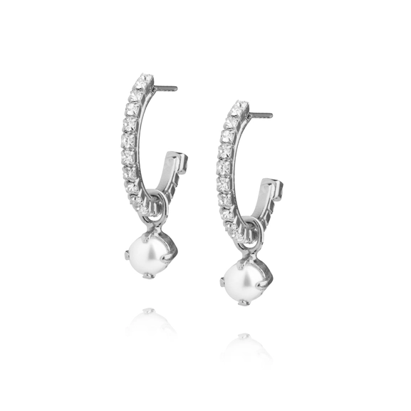 Bella Loop Earrings Rhodium Pearl Crystal - Caroline Svedbom - Nopea toimitus ja lahjapakkaus - Nordic Spectra