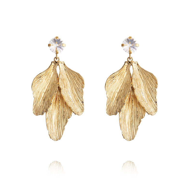 Caroline Svedbom - Golden Leaf Earrings Gold Crystal