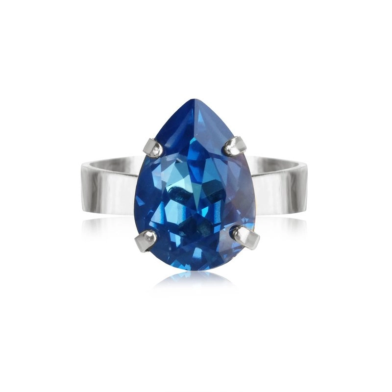 Caroline Svedbom - Mini Drop Ring Rhodium Royal Blue Delite