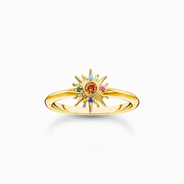 Ring mit Sonne und bunten Steinen vergoldet - Thomas Sabo - Nordic Spectra