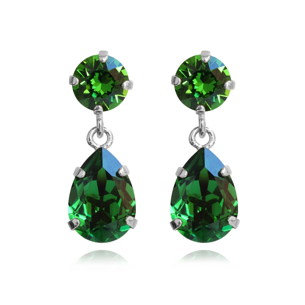 Caroline Svedbom - Mini Drop Earrings Rhodium Dark Moss Green