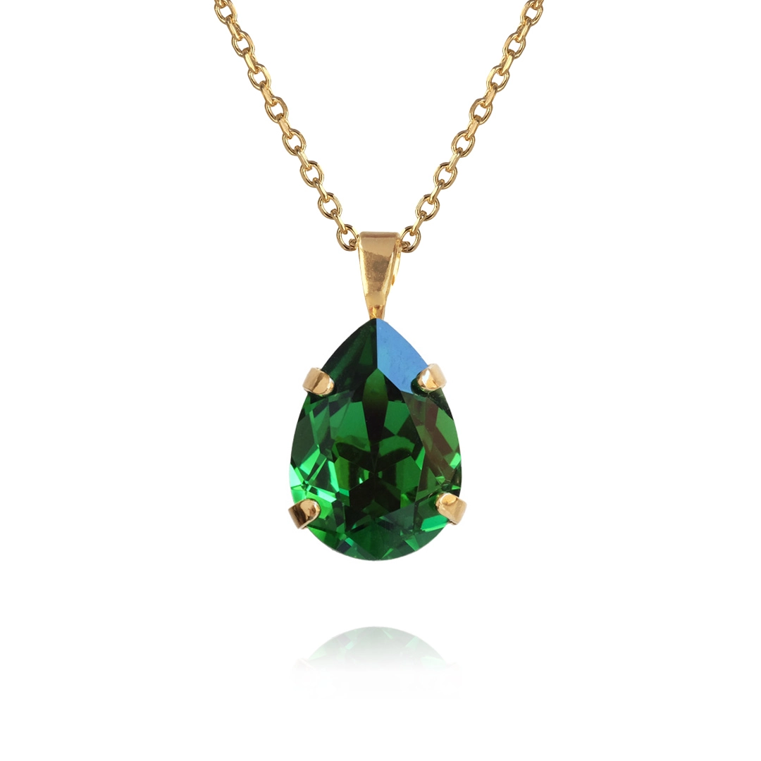 Caroline Svedbom - Mini Drop Necklace Gold Dark Moss Green