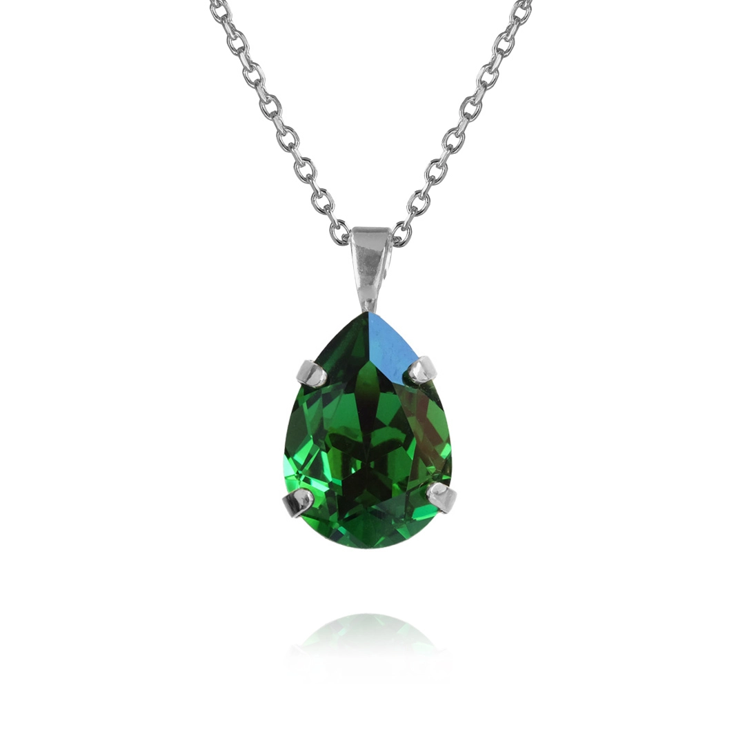 Caroline Svedbom - Mini Drop Necklace Rhodium Dark Moss Green